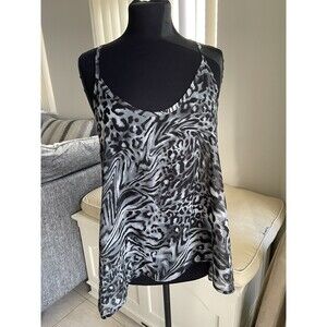 Liberty Love Womens Cami Top Black Leopard Open Back L Made USA